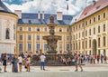 Tourists near Kohl`s Fountain in Prague Castle. Prague, Czech Republic Royalty Free Stock Photo