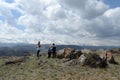 Tourists at the North Chui ridge in the Kosh-Agach district of the Altai Republic. Russia