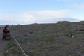 Tourists observe Magellanic penguins on Magdalena island in the Strait of Magellan near Punta Arenas. Royalty Free Stock Photo