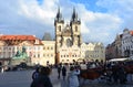 Tourists on The Old Town Market Square and Church of Our Lady Before TÃÂ½n in Prague, Czech Republic