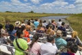Tourists onboard airboat in the Everglades Safari Park, Miami, Florida