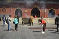 Tourists in the outdoor of a buddhist Chinese temple in Beijing, China, Asia.