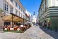 Tourists in outdoor restaurants in Bratislava
