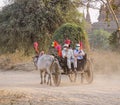 Tourists on the ox cart in Bagan, Myanmar Royalty Free Stock Photo