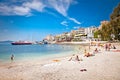 Tourists on pablic beach in Saranda, Albania.