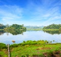 Tourists paddling small boat on Crocodile Lake Bau Sau in Cat Tien National Park, Vietnam, Asia