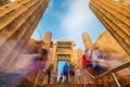 Tourists pass through the Propylaea entrance to the Parthenon, motion blur Royalty Free Stock Photo