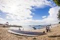 Tourists and passengers take a boat in the port of Sanur to go to Nusa Lembongan, a popular tourist destination in Bali