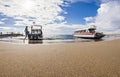 Tourists and passengers take a boat in the port of Sanur to go to Nusa Lembongan, a popular tourist destination in Bali