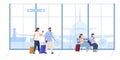 Tourists people at airport terminal waiting for plane vector flat illustration. Travel man and woman