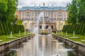 Tourists in Peterhof fountains the Grand cascade