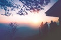 Tourists photograph the sunrise in the morning on the mountain