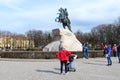 Tourists are photographed near monument to Peter the Great, St.Petersburg, Russia Royalty Free Stock Photo