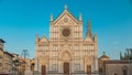 Tourists on Piazza di Santa Croce timelapse with Basilica di Santa Croce Basilica of the Holy Cross in Florence city. Royalty Free Stock Photo