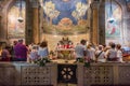 Tourists and pilgrims in the Church of All Nations, or Church or Basilica of the Agony, on the Mount of Olives in Jerusalem, next