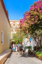 Tourists and pilgrims in the monastery Panormitis. Symi Island