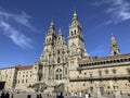 Tourists and pilgrims at the Obradoiro Square in front of the Cathedral, the final spot in the Camino de Santiago. Spain.