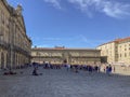 Tourists and pilgrims at the Obradoiro Square, the final spot in the Camino de Santiago. Santiago de Compostela, Galicia, Spain.