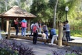 Tourists play plank bridge games