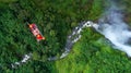 Tourists are playing zip line waterfall in Laos,Rainforest, Asia