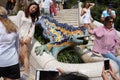 Tourists Posing for Photos at the Park Guell Stairs in Barcelona Spain