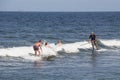 Tourists doing paddle board in Sayulita Beach