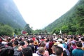 Tourists queueing at the entrance of jiuzhaigou national park