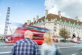 Tourists and red bus on Westminster Bridge, blurred view with lo Royalty Free Stock Photo