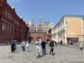 Moscow, Russia, June, 02, 2023. Tourists on Red Square in front of the Resurrection Gate of the Moscow Kremlin Royalty Free Stock Photo