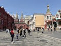 Moscow, Russia, June, 02, 2023. Tourists on Red Square in front of the Resurrection Gate of the Moscow Kremlin Royalty Free Stock Photo