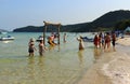 Tourists relax on popular Bai Sao beach of Phu Quoc Island Royalty Free Stock Photo