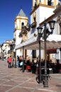 Pavement cafe in Socorro square, Ronda, Spain.