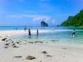 Tourists relaxing and swimming at Koh Tup, Krabi, andaman sea, Thailand