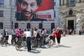 Tourists on rented bikes visiting Vienna