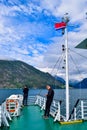 Tourists and residents on a ferry boat, crossing the norwegian Storfjord Royalty Free Stock Photo