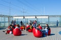 Tourists rest on observation deck of Montparnasse Tower, Paris, France Royalty Free Stock Photo