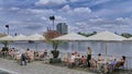 Tourists at Rhine River cafe in Cologne Germany Royalty Free Stock Photo