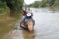 Tourists ride an elephant