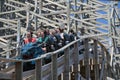 Tourists ride on Leviathan roller coaster at Sea World Gold Coast Queensland Australia