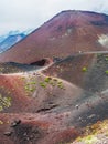 Tourists on ridge between big craters on Etna Royalty Free Stock Photo