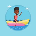 Tourists riding a banana boat vector illustration.