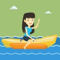 Tourists riding a banana boat vector illustration.