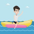 Tourists riding a banana boat vector illustration.