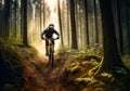 Tourists riding mountain bikes in the inspirational mountain landscape in spring Man riding MTB bike on enduro track Fitness