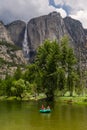 Tourists on river at Yosemite Falls