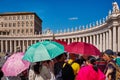 Tourists in Rome, waiting in line in Piazza San Pietro to visit the Saint Peter`s Basilica