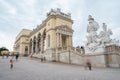 Tourists at Schoenbrunn Castle near Gloriette building, Vienna - Austria. Blurred people movement