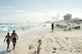 Tourists and seagull. Caribbean tropical turquoise beach Cancun, playa del caren, Mayan Riviera Mexico Royalty Free Stock Photo