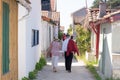Tourists senior couple visiting Cap Ferret village in arcachon France