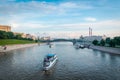 The Moskva river with Most Bogdana Khmel`nitskogo bridge in background.